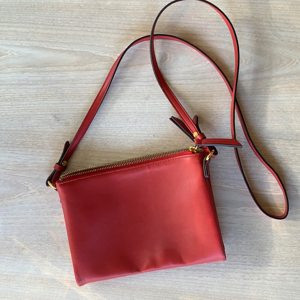 Simple Red gold zipper clutch double pocket bag shoulder